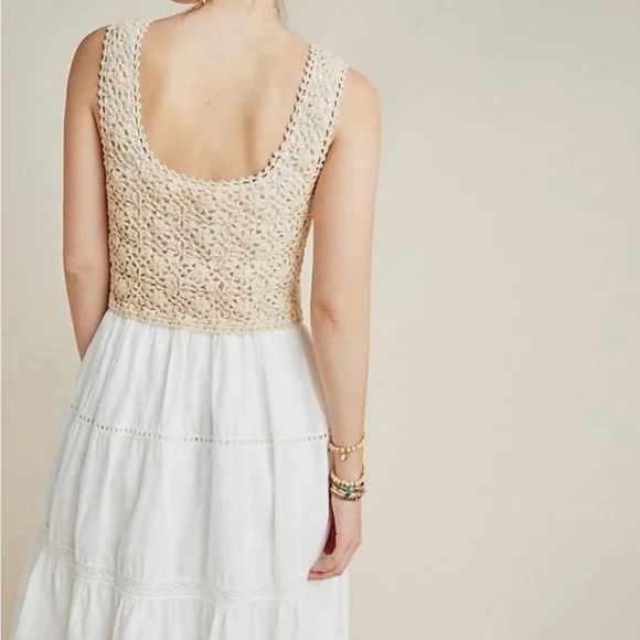 Anthropologie Cream Crochet Midi Dress - Picture 2 of 6